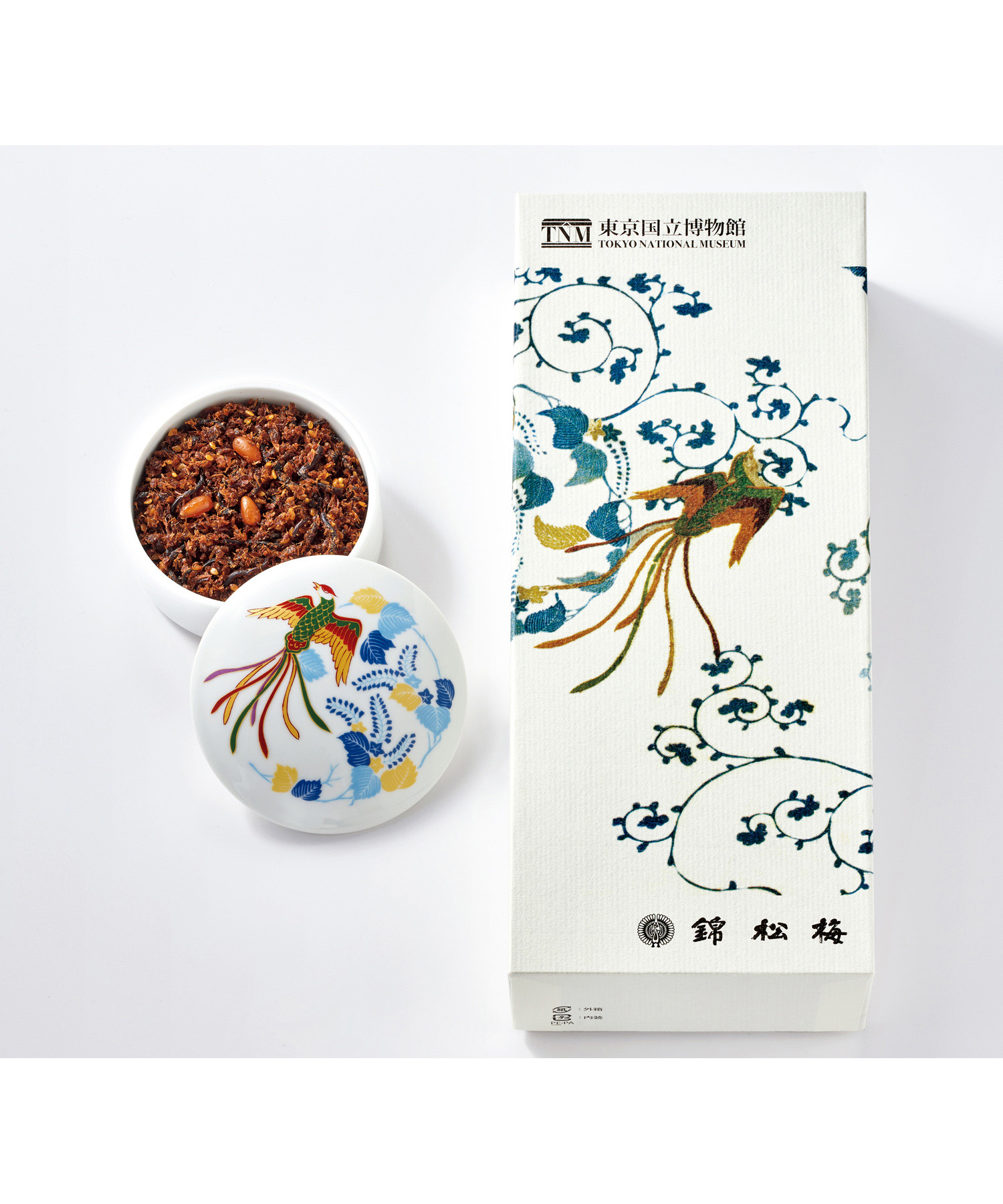 東京国立博物館 限定ギフト 〈錦松梅〉 帷子 白麻地桐鳳凰模様錦松梅 (有田焼容器入・小袋)