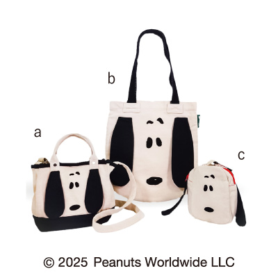 ＜スヌーピータウンショップ＞刺繍SNOOPYフェイス a.ミニショルダー b.トートバッグ c.ポーチ