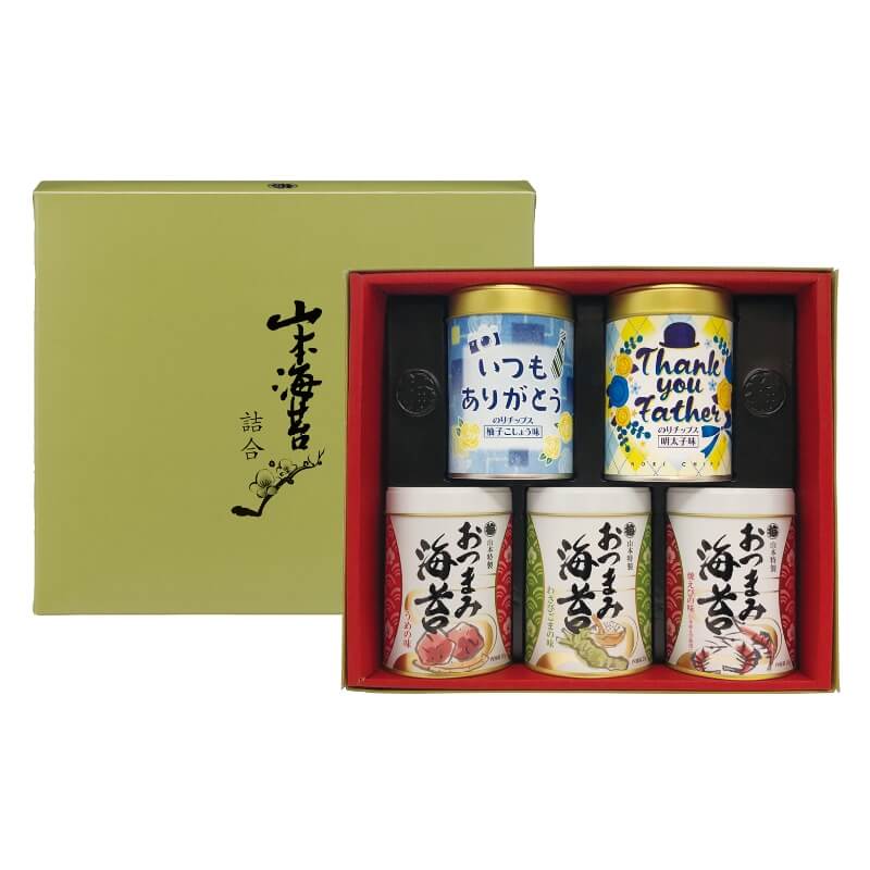 ＜⼭本海苔店＞⽗の⽇のりチップス5⽸詰合せ