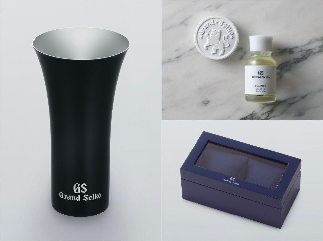 ザ・ステージ開催期間中にISETAN SHINJUKU LIMITED 2022 SBGM251をご予約いただいたお客様に、グランドセイコー特製漆タンブラー、Aroma oil and stone、コレクションBOXのいずれかを差しあげます。