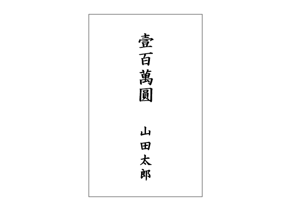 男性からの結納金の内包み(中袋)、表書きの書き方