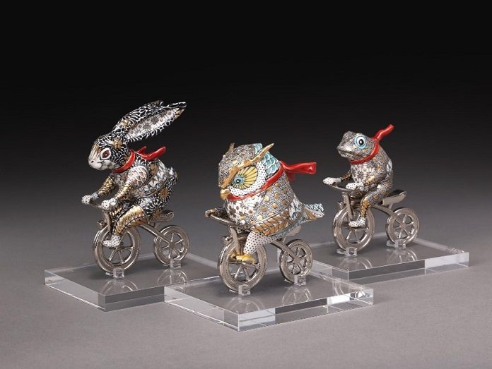 九谷焼 在銘 風神雷神図 飾り皿 大皿 美術品 直径40cm 北村利夫