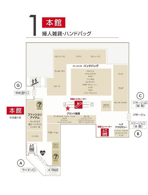 本館1階 パサージュ口（赤枠部分）