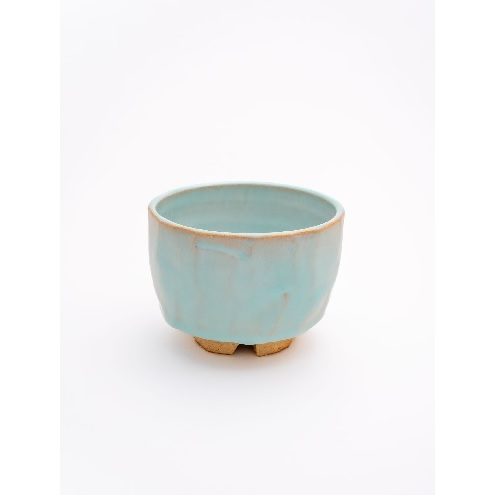 岡田泰 萩面取茶盌 （萩焼作家、岡田泰。萩の海が生んだ淡青釉と