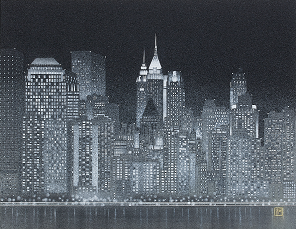 送料無料 店舗 Night View アート | 日本画］ －青と黒の響き－岩波昭彦展［ 絵画