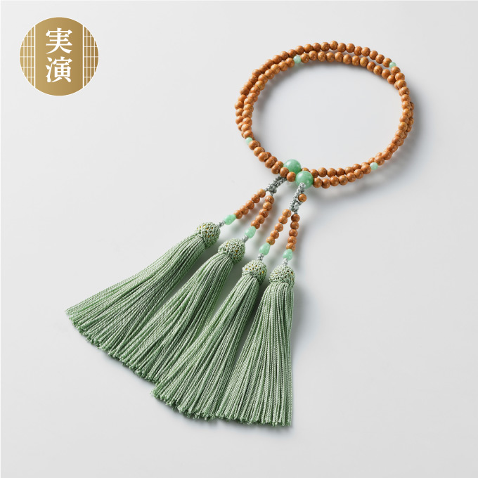 ＜安田念珠店＞天竺菩提樹 婦人用正式念珠 翡翠入