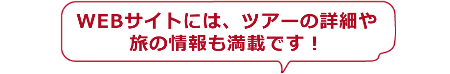 WEBサイトでは、ツアーの詳細や旅の情報も満載です！