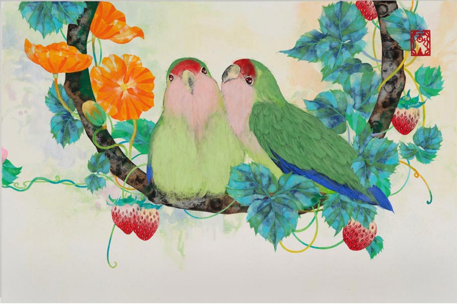 福本百恵「毎日のオハヨウ」　264,000円（紙本岩彩、水干／27.3×41cm）