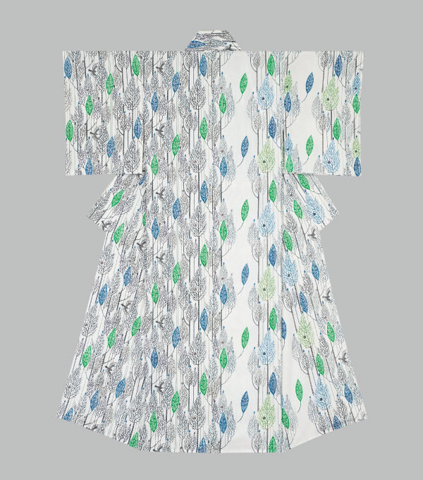 型絵染着物「あすなろの森」