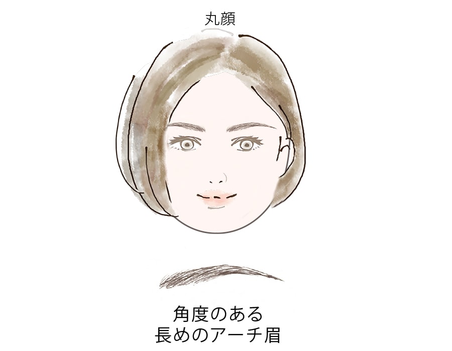 丸顔:角度のある長めアーチ眉