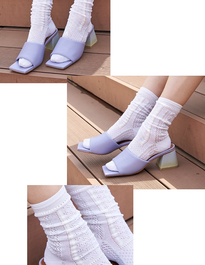 4.ミュール×レース＆シースルーソックスでレディライク気分に