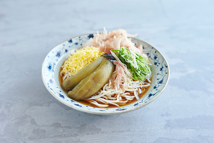 <いとはん>焼きなすと香味野菜のひやむぎ