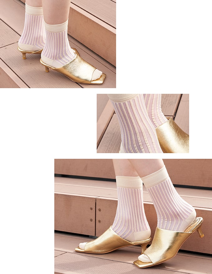 4.ミュール×レース＆シースルーソックスでレディライク気分に